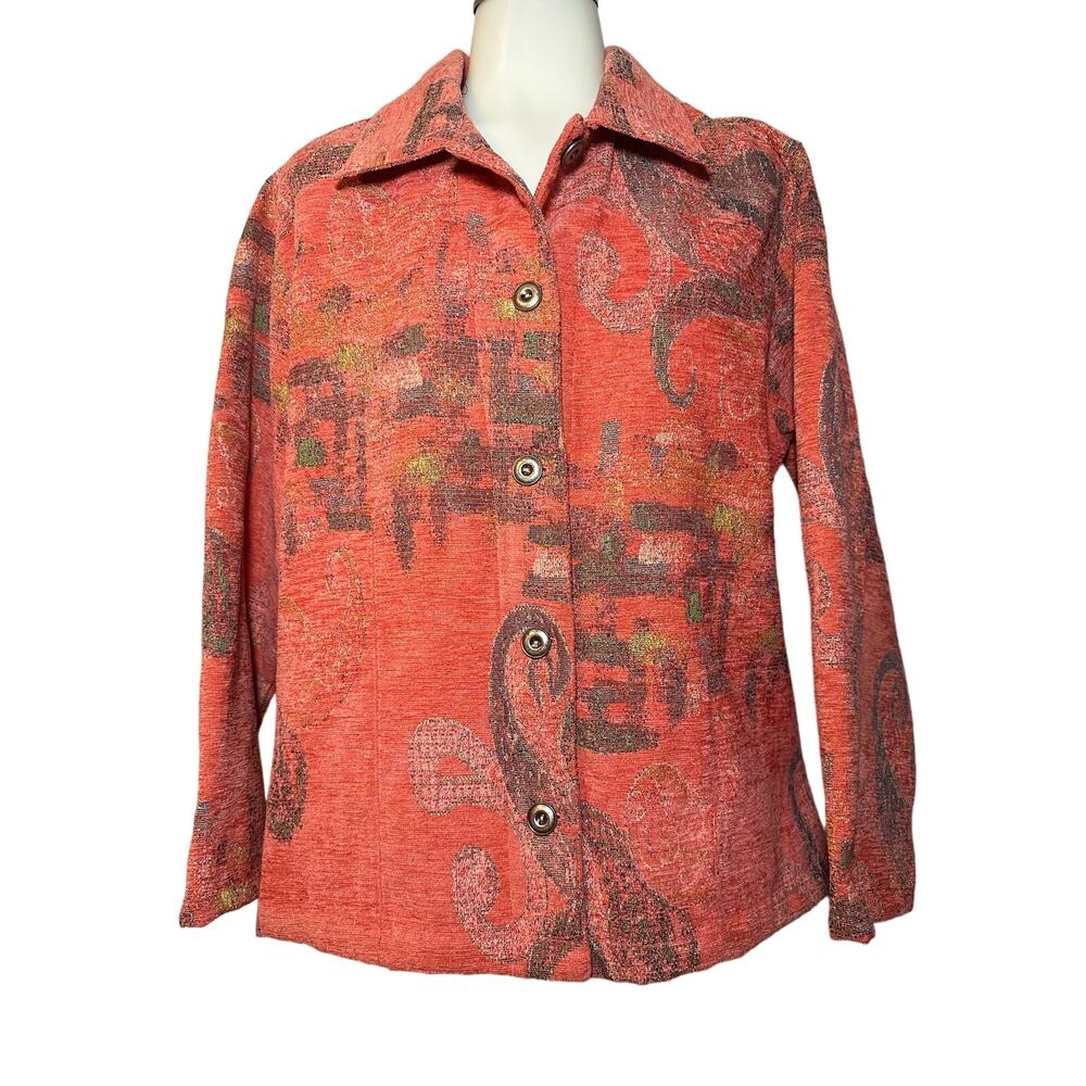Chico's Women's Orange Coral Brushed Fabric Blazer Jacket Size 2 US Large12